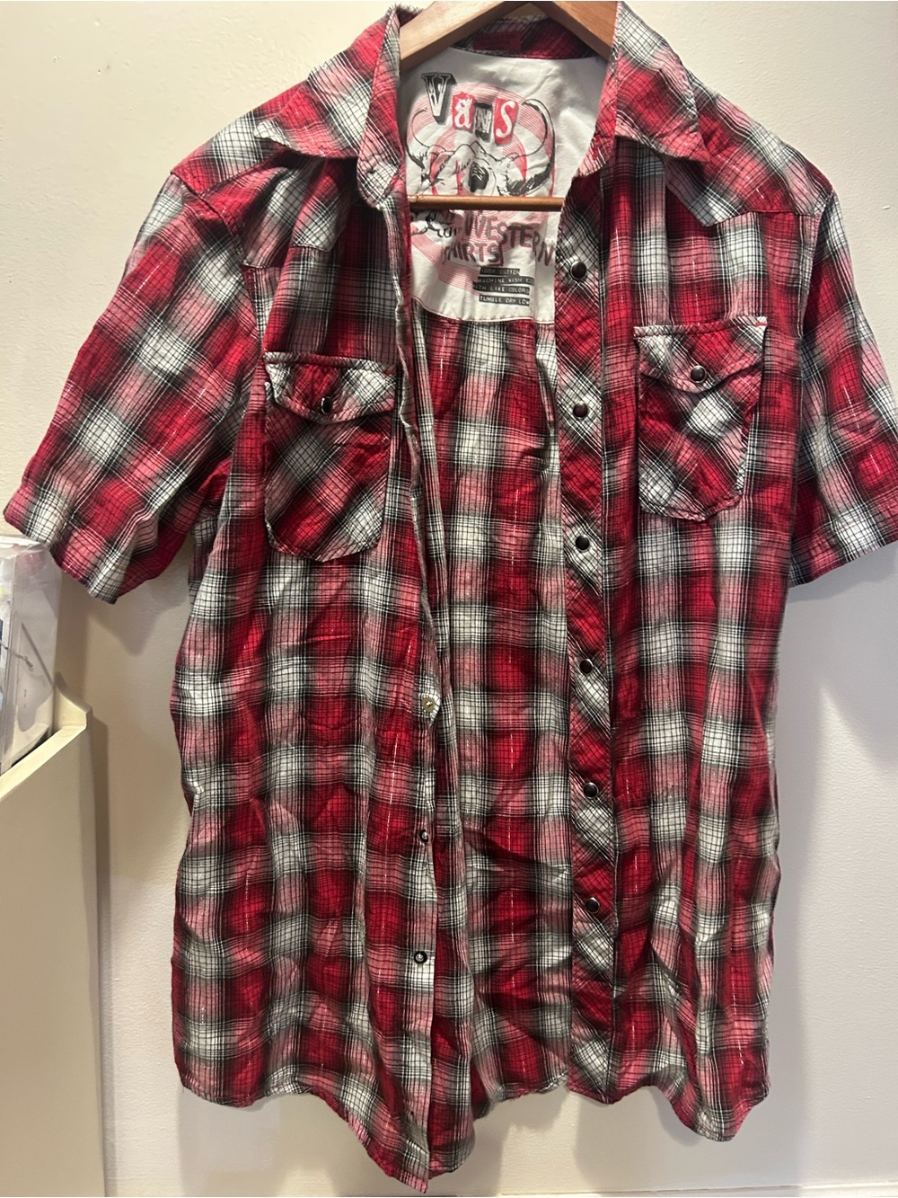 Vans Red and White Plaid Short Sleeve Button-Down Shirt